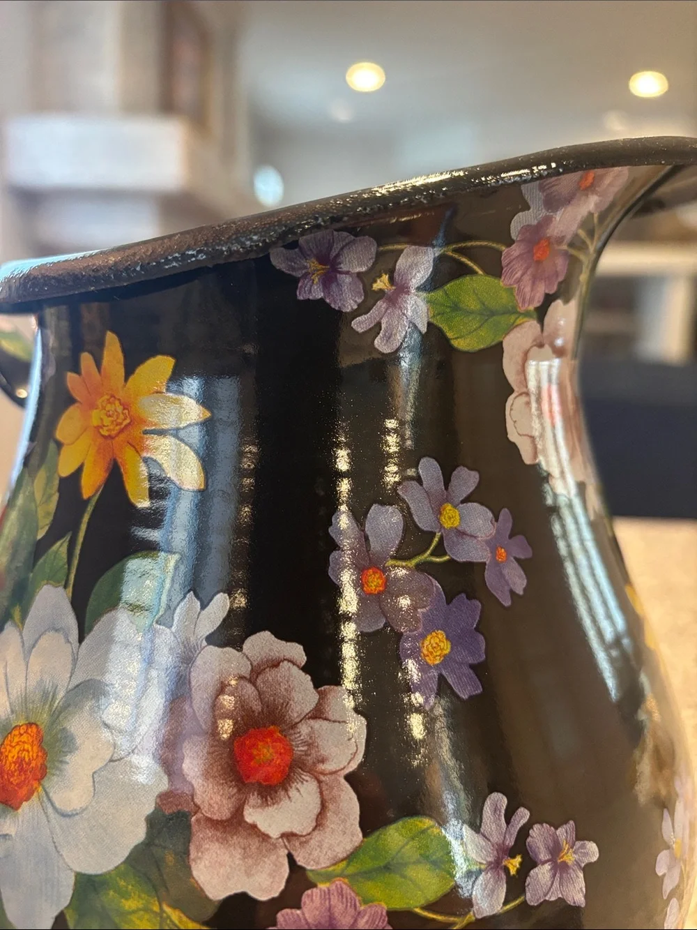 MacKenzie-Childs Black Flower Market Enamel Practical Pitcher